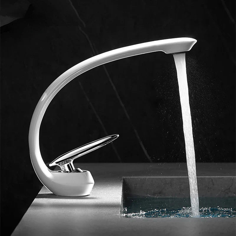 Afralia™ White Brass Waterfall Bathroom Sink Faucet Single Handle Hot Cold Mixer Tap