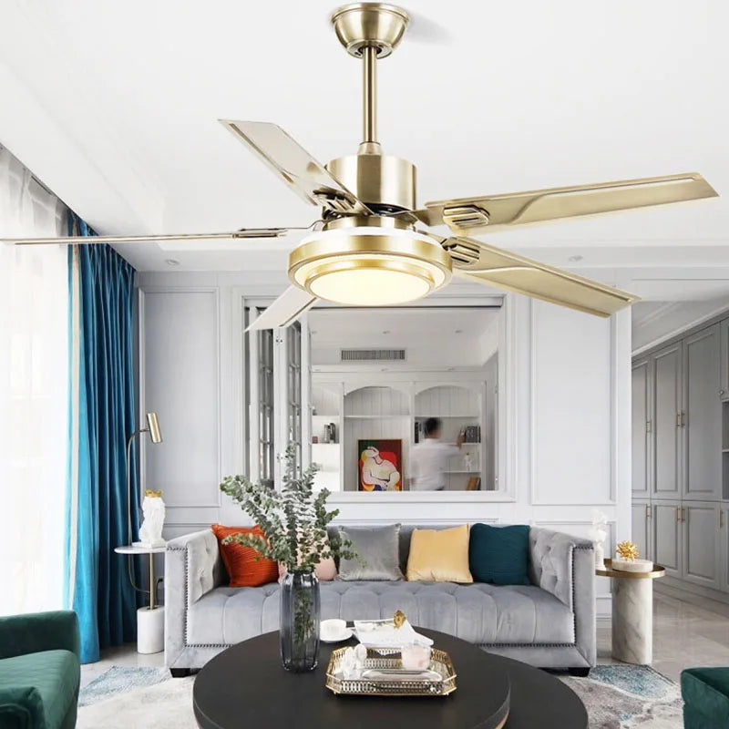 Afralia™ Stainless Steel 5-Blade Ceiling Fan Chandelier with LED Light - Strong Power, Silent Operation
