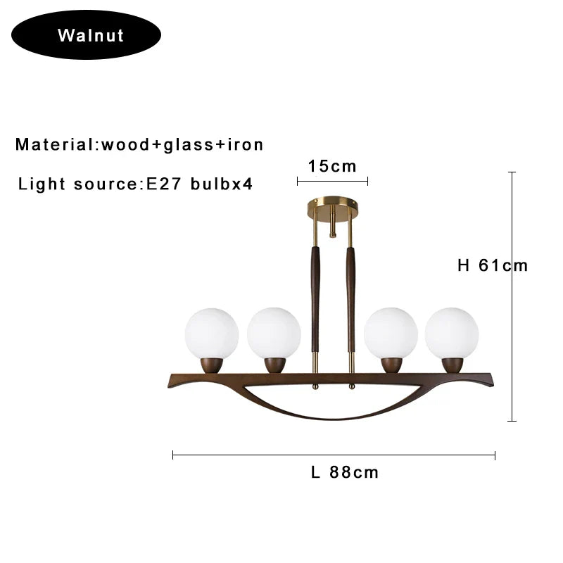 Afralia™ Wood Glass Ball Chandelier Dimmable Modern Light Fixture for Dining Room Decor