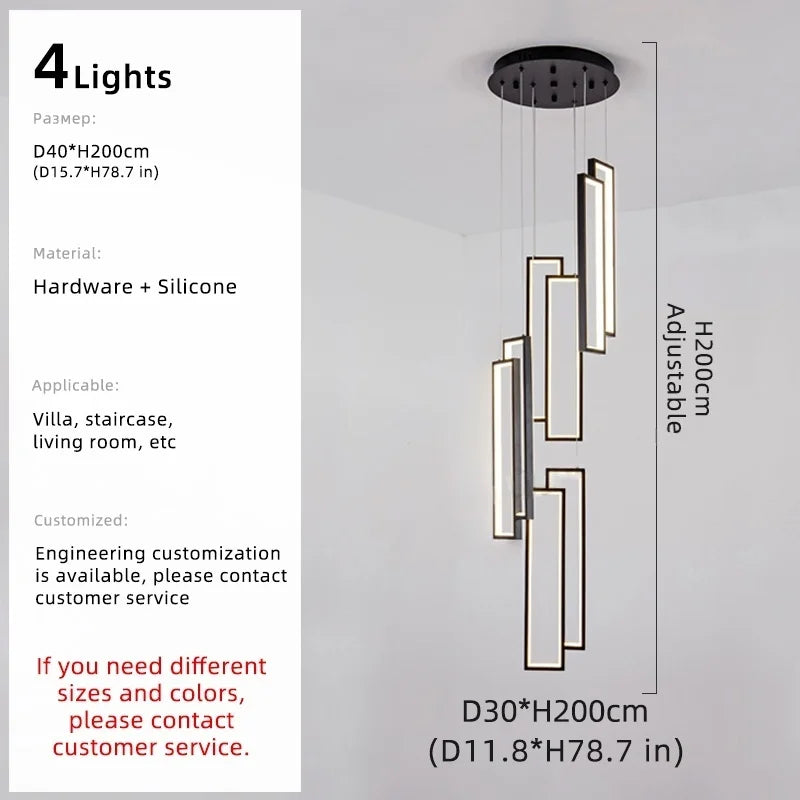 Afralia™ Modern Black Silicone LED Staircase Chandelier for High Ceilings