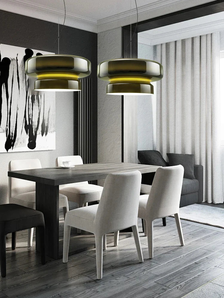 Afralia™ Luxury Double Layer Glass Ceiling Pendant Light - Big Round Hanging Lamp