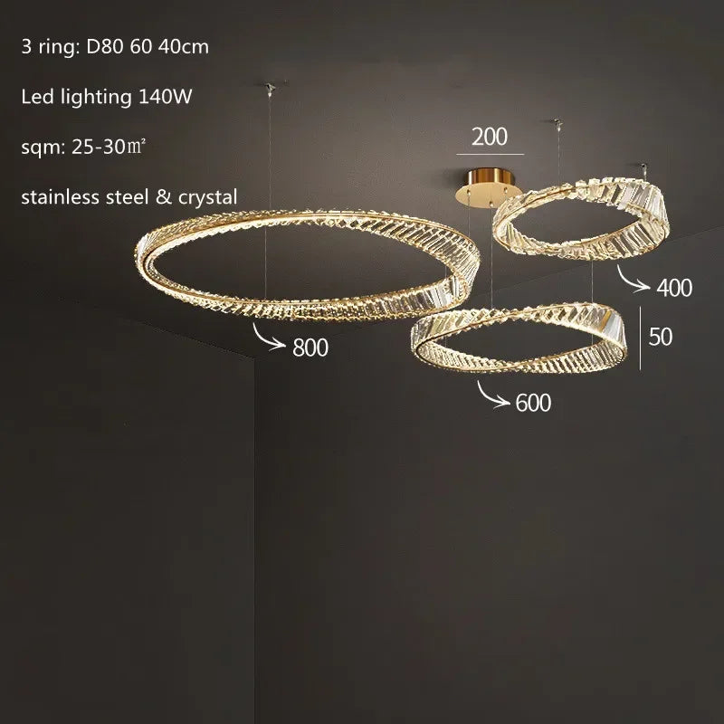 Afralia™ Luxury Gold Crystal Pendant Lights Dimmable LED Modern Living Room Fixture