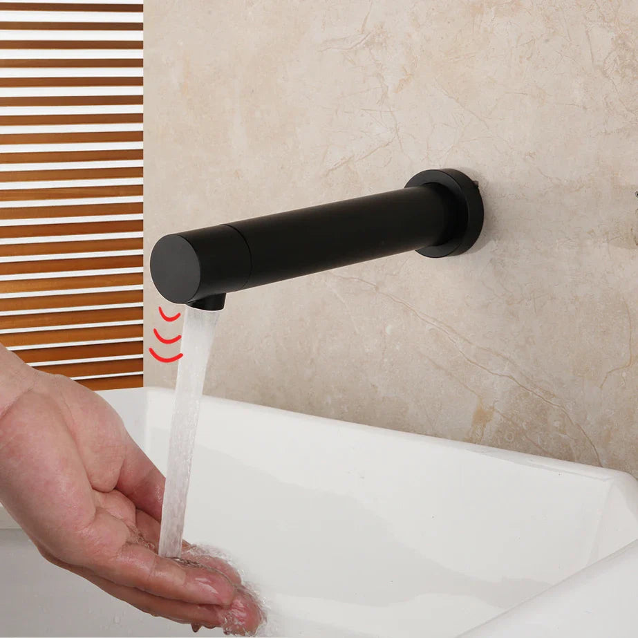 Afralia™ Matte Black Bathroom Faucet Wall Mount Touch Sensor Hot & Cold Water Mixer