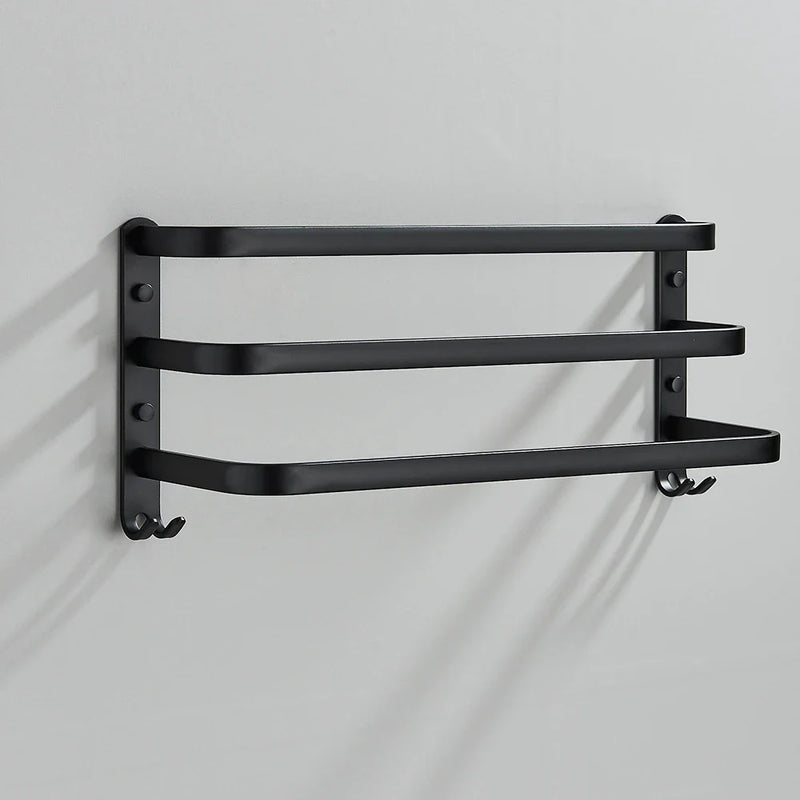 Afralia™ Towel Rack: Folding Wall Mount Shower Holder, Aluminum Black Bathroom Shelf