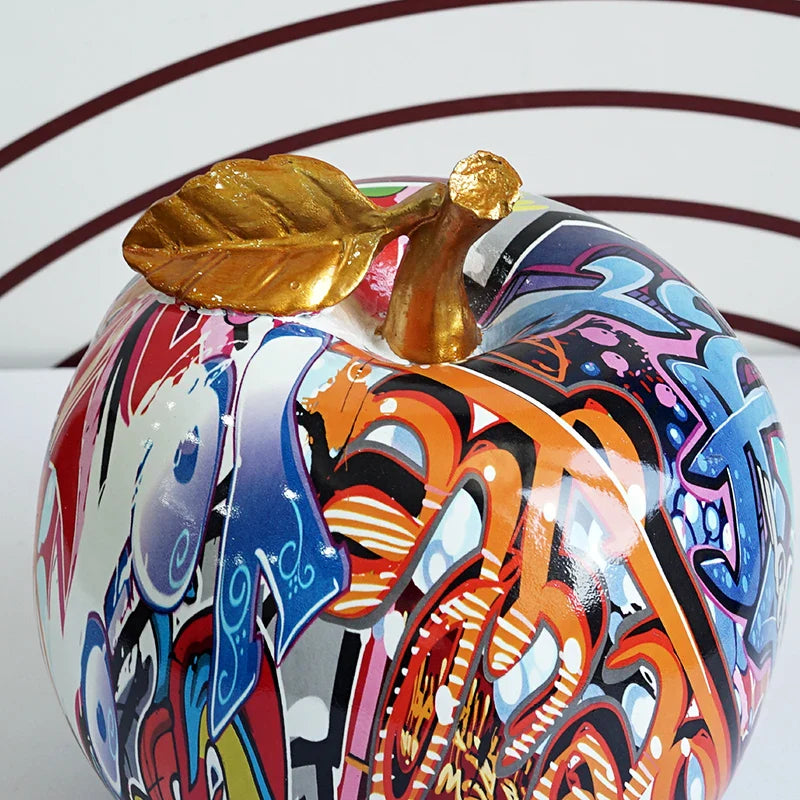 Afralia™ Resin Apple Ornament: Graffiti Painted Home Decor Sculpture