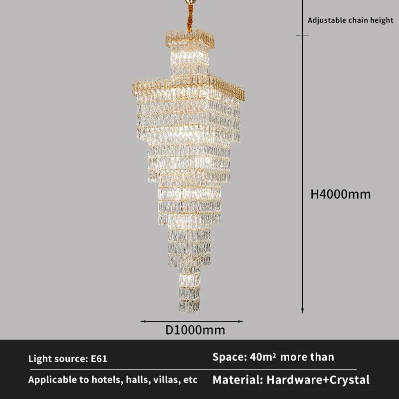 Afralia™ Crystal Hollow Stair Chandelier for Duplex Villa and Hotel Lobby