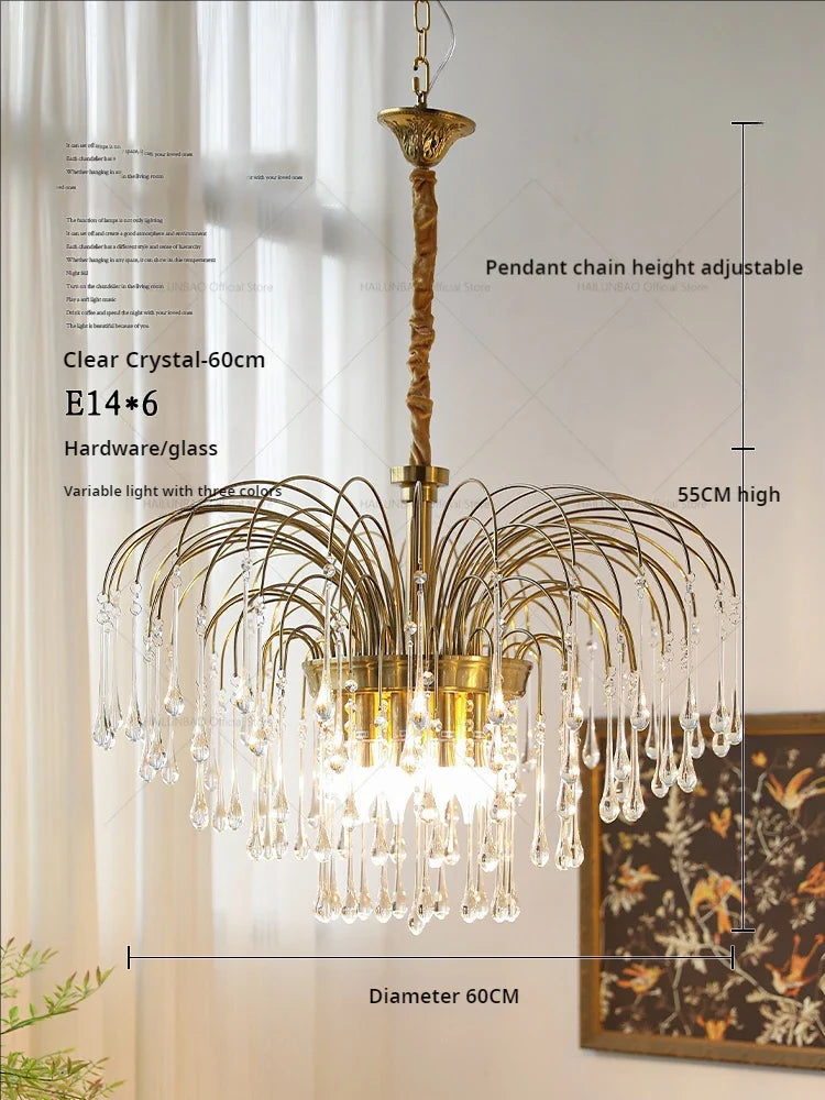 Afralia™ Vintage Crystal Glass Chandelier for Living Room, Dining Room, and Bedroom