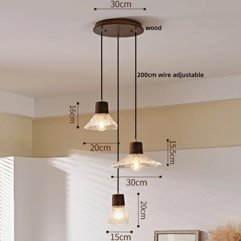 Afralia™ Clear Glass LED Pendant Light - Hemp Rope Chandelier for Home Decor