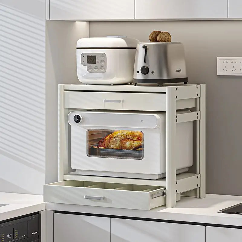 Afralia™ Microwave Shelf with Drawer, Integrated Oven, Rice Cooker, Air Fryer, Electrical Storage Rack