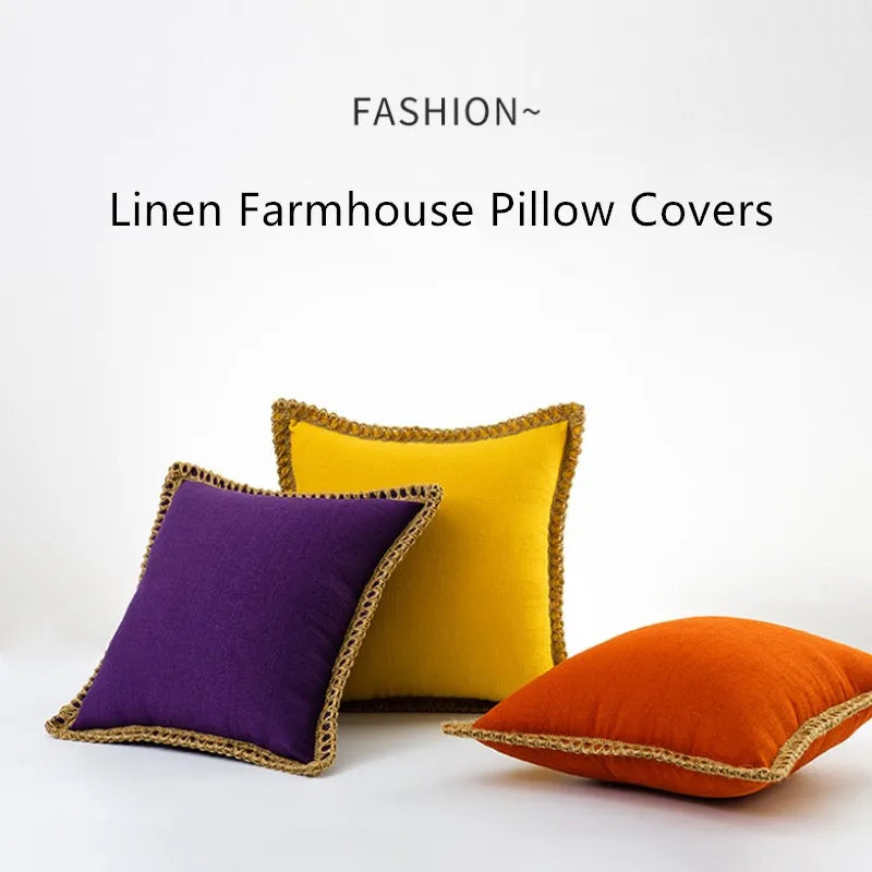 Afralia™ Rustic Linen Cushion Covers Set, Mustard Yellow Decorative Throw Pillows, 30x50cm - 50x50cm