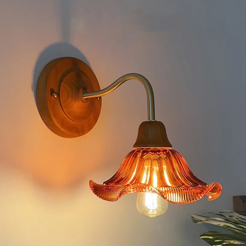 Afralia™ Flower Glass LED Wall Lamp, Nordic Modern Design for Bedroom, Living Room, Bathroom