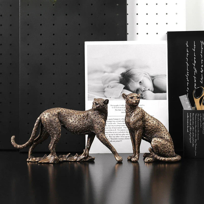 Afralia™ Vintage Panther Statue Leopard Figurine Home Office Decor Gift