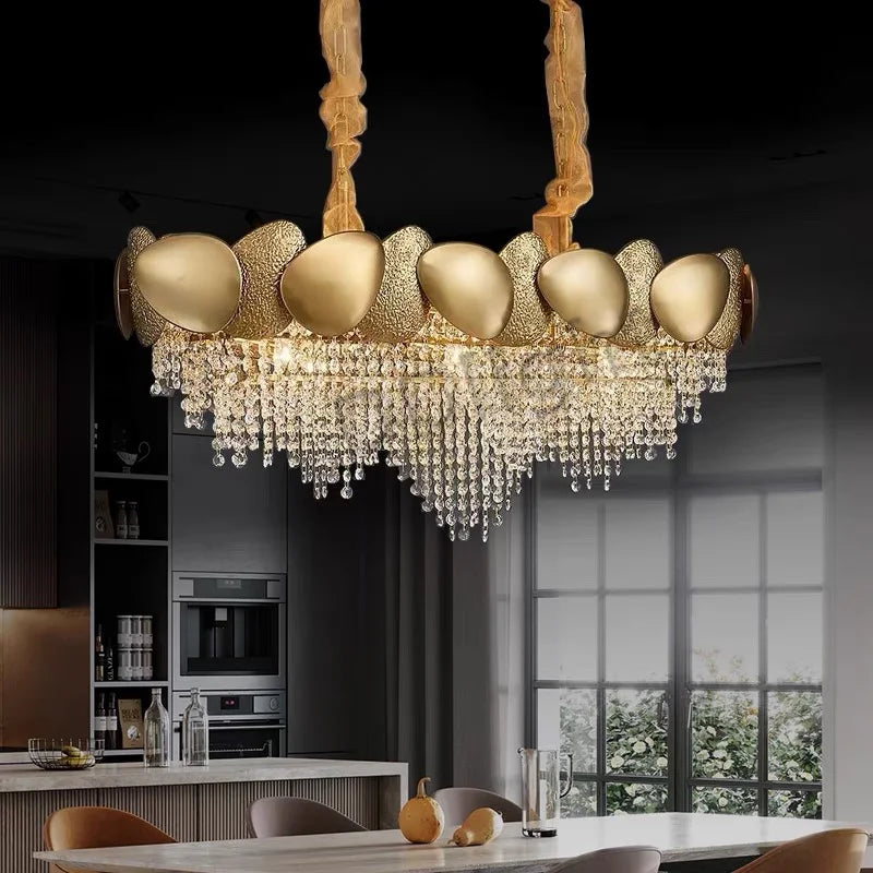 Afralia™ Crystal Tassles LED Pendant Chandelier | Modern Luxury Living Room Ceiling Light