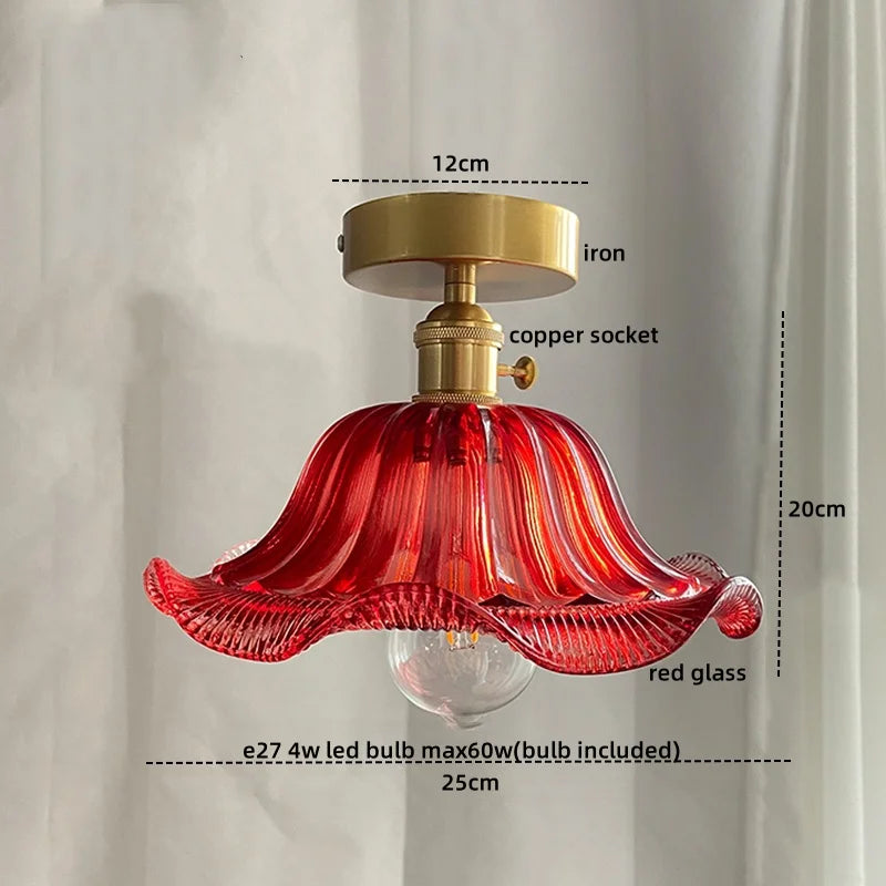 Afralia™ Green Glass Copper Ceiling Light Fixture Balcony Kitchen Modern LED Lamp