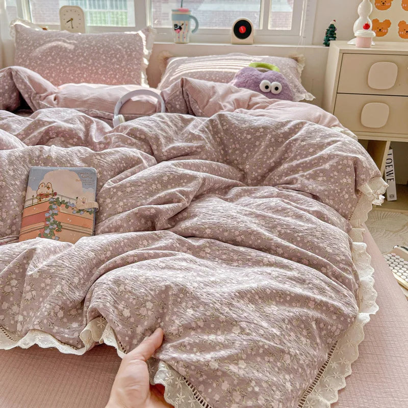 Afralia™ Hollow Lace Summer Quilt Set - Skin-Friendly Duvet Cover Kit - Flower Print Bedding