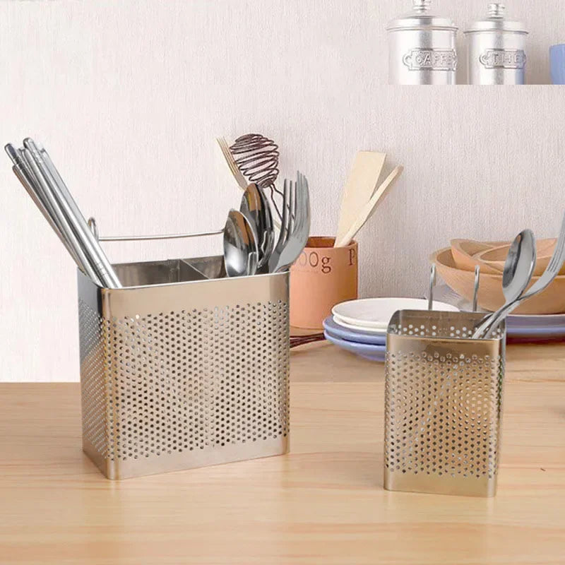 Afralia™ Stainless Steel Kitchen Tableware Organizer with Hooks & Cutlery Drainer Shelf