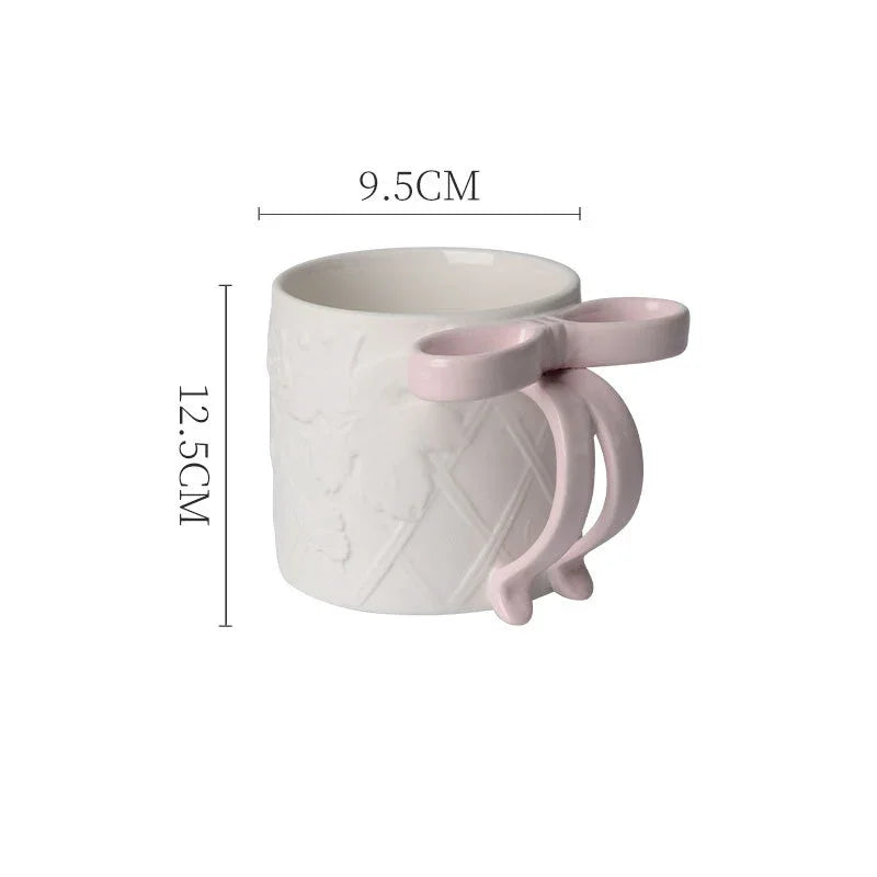 Afralia™ Bowknot Ceramic Mug & Saucer Set - Tea, Coffee, Juice Cup for Dining Table
