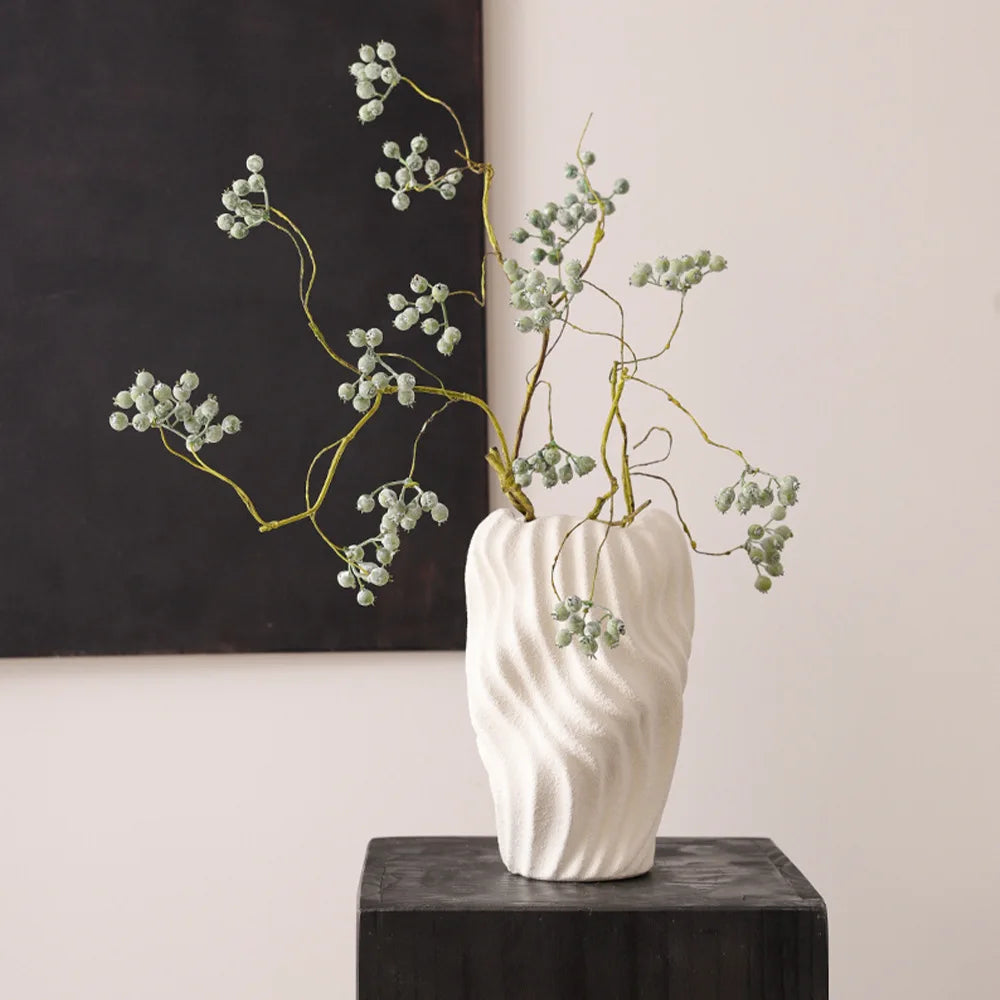 Afralia™ Irregular Wavy Patterns Ceramic Vase White Pot Home Decoration