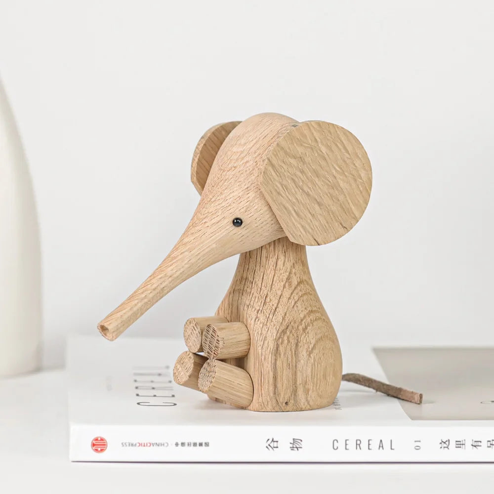 Solid Oak Wood Elephant Calf Figurines by Afralia™: Miniature Animals for Children's Room Decor