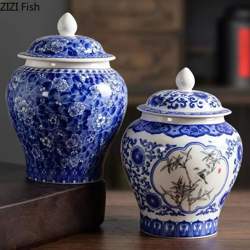 Afralia™ Blue & White Porcelain Tea Canister | Ceramic Sealed Caddy Jar