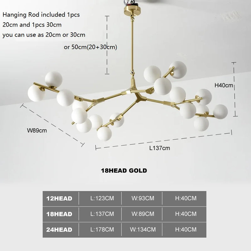 Afralia™ Nordic Gold/Black Glass Ball Chandelier Branch Pendant - Creative Molecular Design