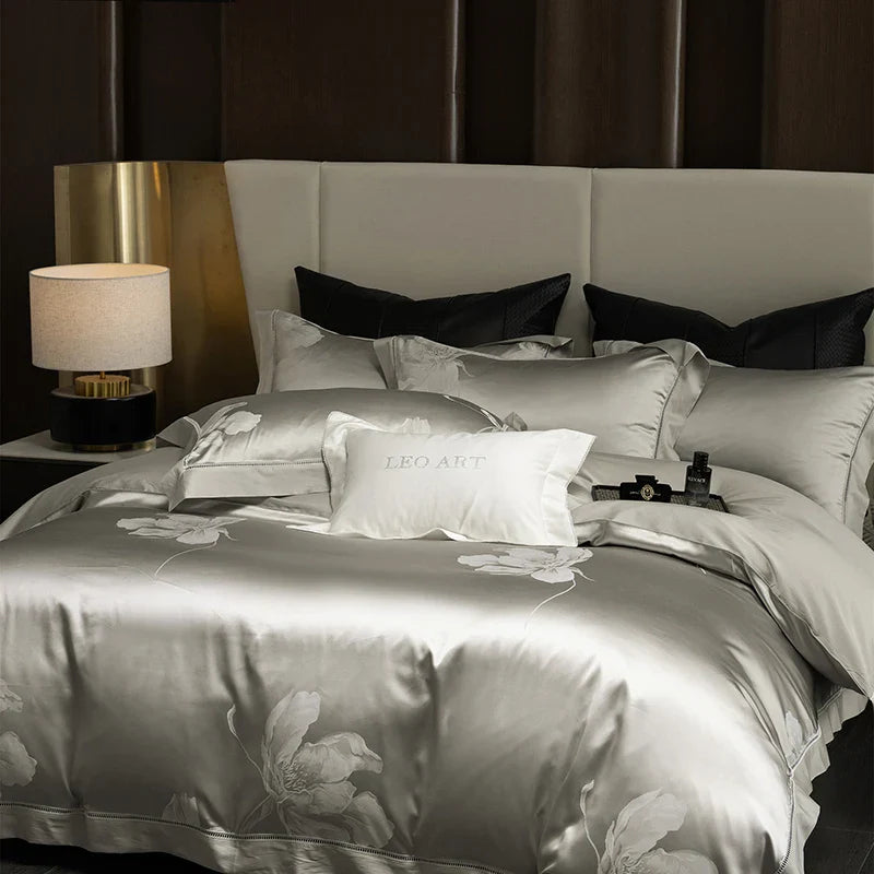 Afralia™ Silky Satin Jacquard Egyptian Cotton Luxury Duvet Bedding Set