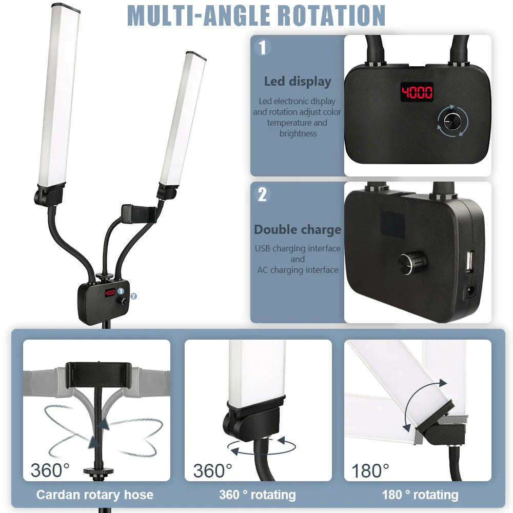 Afralia™ Dualarm LED Beauty Light with Circular Light Strip on Tripod