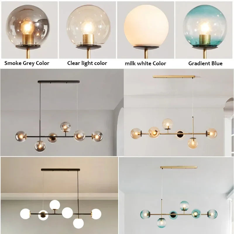 Afralia™ Glass Ball LED Pendant Light Modern Chandelier for Living Room Decor