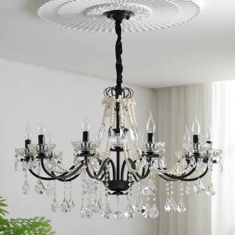 Afralia™ Black Crystal Chandelier Foyer Pendant Lights for Art Decor Luminarias