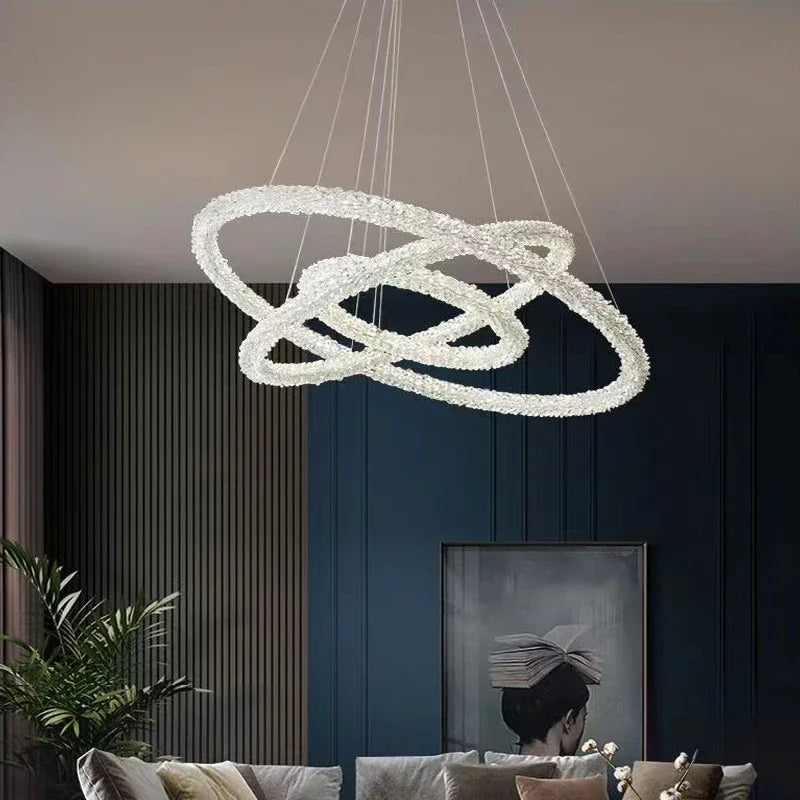 Afralia™ Luxury Crystal LED Chandelier | Dimmable Ring Gloss Ceiling Chandelier for Modern Living Room