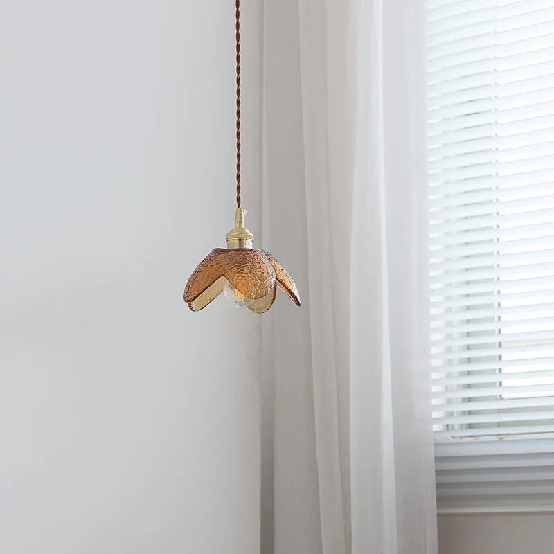 Afralia™ Amber Glass LED Pendant Light Fixture Nordic Modern Copper Hanging Lamp