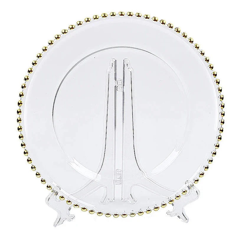 Afralia™ Gold Beads Glass Plate, Large Round Fruit Plate for Stylish Dining