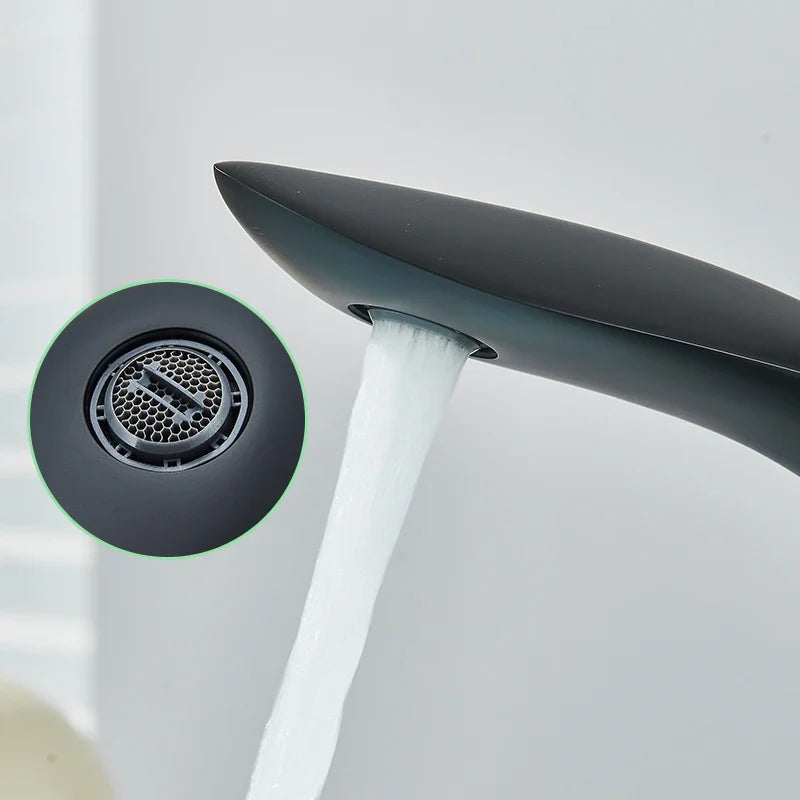 Afralia™ Shark Shape Tall Basin Faucet Black/Gold/Chrome Finish Mixer Tap for Bathroom Washbasin