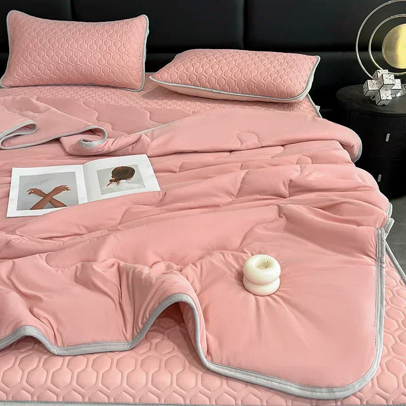 Afralia™ Summer Cooling Blanket Set - Queen Size Quilt, Latex Bed Sheet, Pillowcase