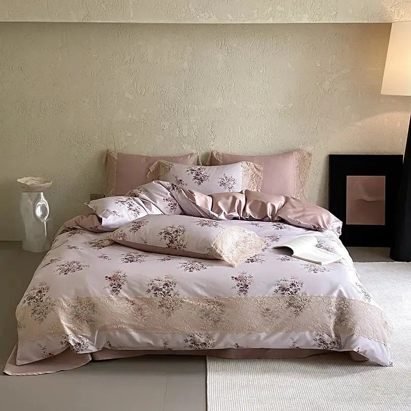 Afralia™ Vintage Lace Princess Floral 1000TC Egyptian Cotton Bedding Set