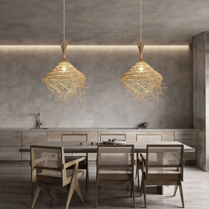 Afralia™ Rattan Chandelier: Elegant LED Pendant Light for Home, Restaurant, and Bar