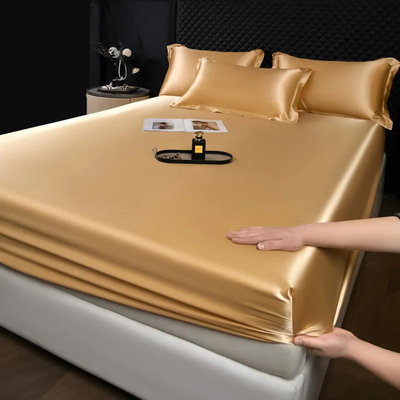 Afralia™ 100% Mulberry Silk Fitted Sheet Set with Pillowcase - Luxury Solid Color Silk Bed Linen