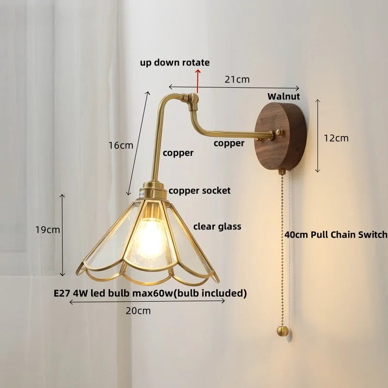 Afralia™ LED Wall Lights Pull Chain Switch Bedside Lamp Amber Glass Modern Stair Light Fixtures
