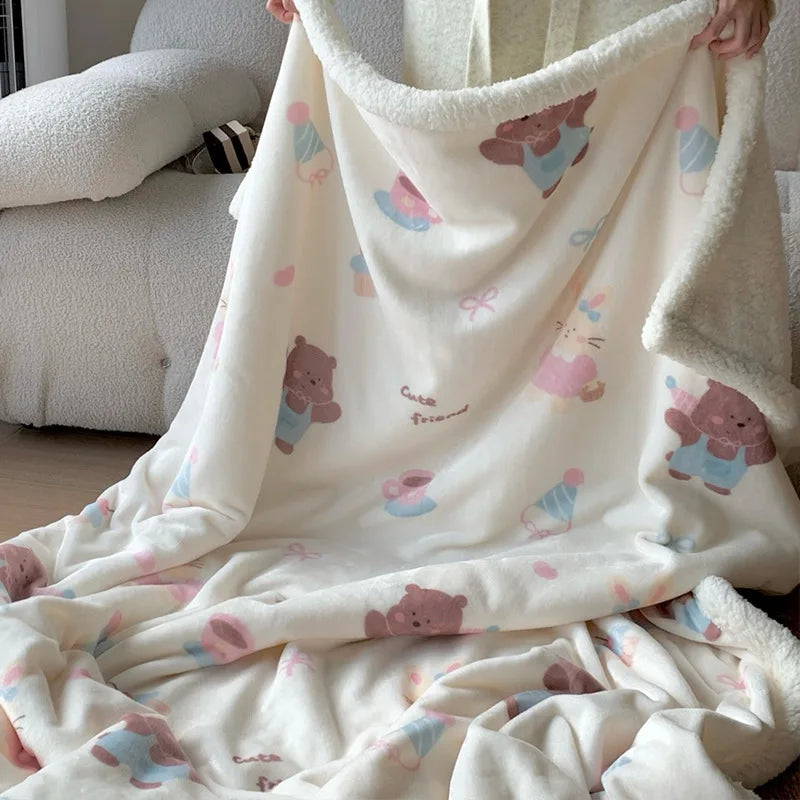 Afralia™ Korean Cartoon Plush Blanket, Soft Nap Sofa Cover for Home Dormitory