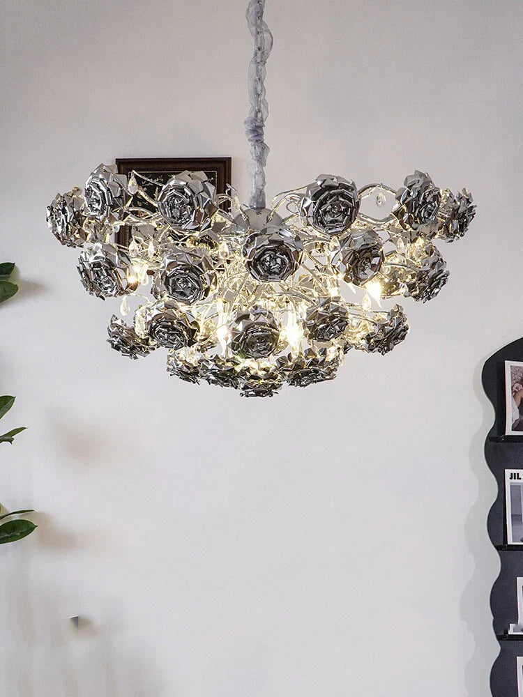 Afralia™ Stainless Steel Rose Chandelier: Luxury Chrome Ceiling Light for Hotel Villa Decor