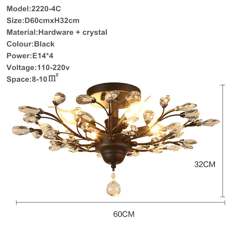 Afralia™ Tree Branch Leaves Chandelier: Vintage Crystal Lustre for Living Room, Bedroom, Kitchen
