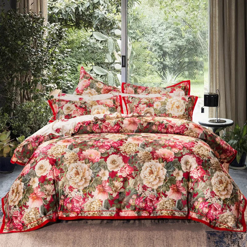 Afralia™ Vintage Floral Jacquard Cotton Wedding Bedding Set with Duvet Cover, Sheet, Pillowcases