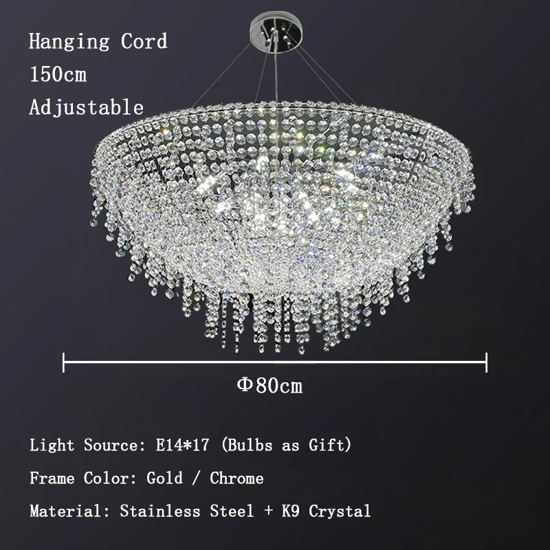 Afralia™ Chrome Crystal LED Ceiling Chandelier for Luxe Dining Room