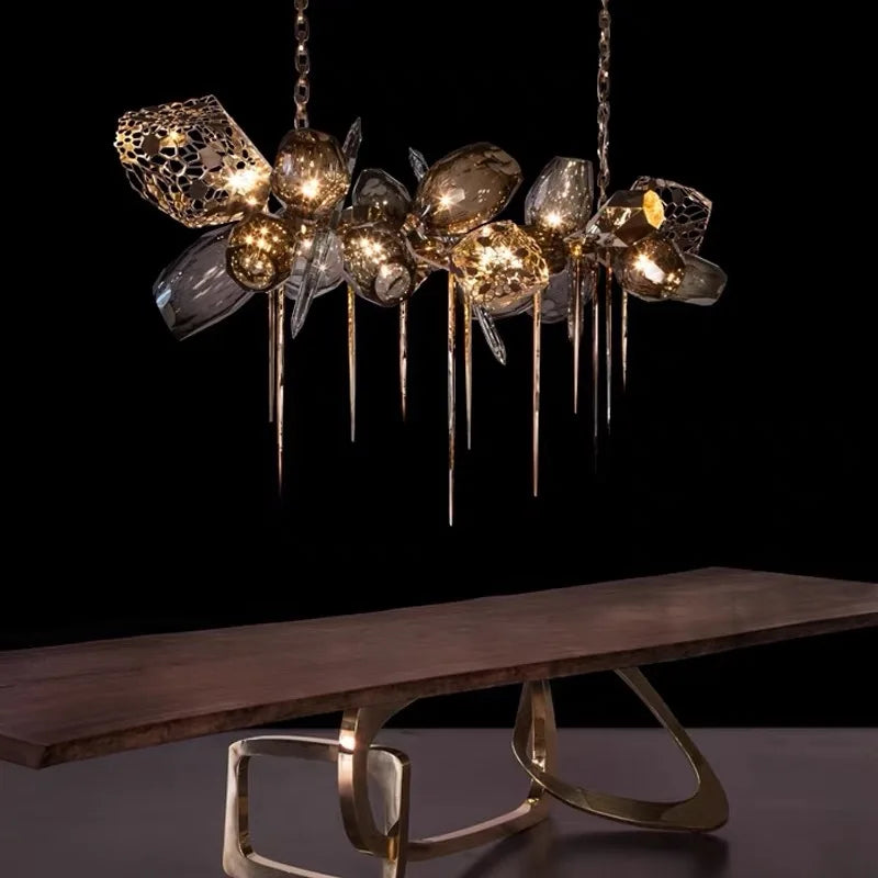 Afralia™ Modern Luxury Villa Glass Chandelier Living Room Metal Chandelier Lighting Fixtures