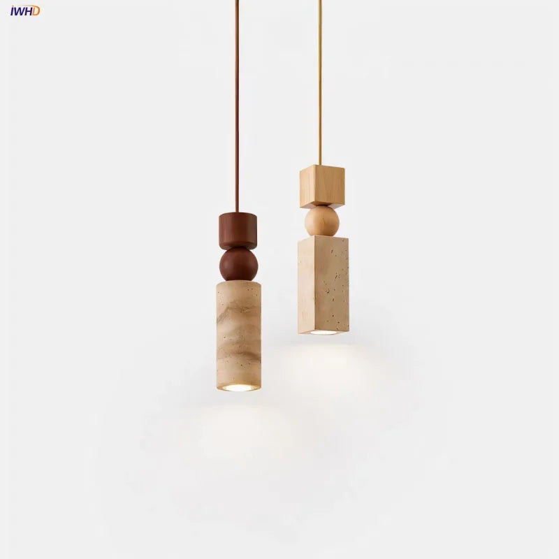 Afralia™ Wood LED Pendant Lamp - Wabi Sabi Yellow Travertine