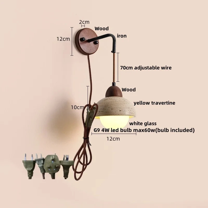Afralia™ Wire LED Wall Lamp Yellow Travertine White Glass Nordic Stair Light