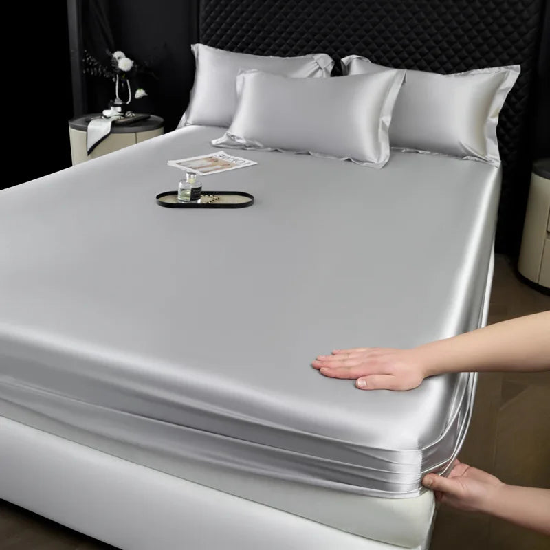 Afralia™ 100% Mulberry Silk Fitted Sheet Set with Pillowcase - Luxury Solid Color Silk Bed Linen