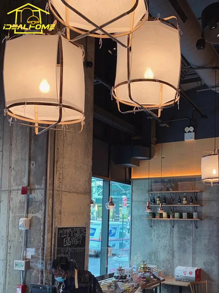 Afralia™ Wabi-sabi Bamboo Pendant Light LED E27 Tea Room Restaurant Lantern