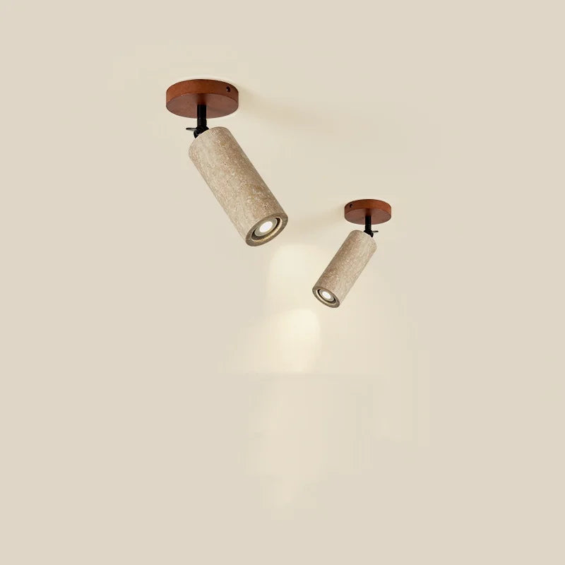 Afralia™ Yellow Travertine LED Ceiling Lamp Wood Base Up Rotate Fixture Plafonnier