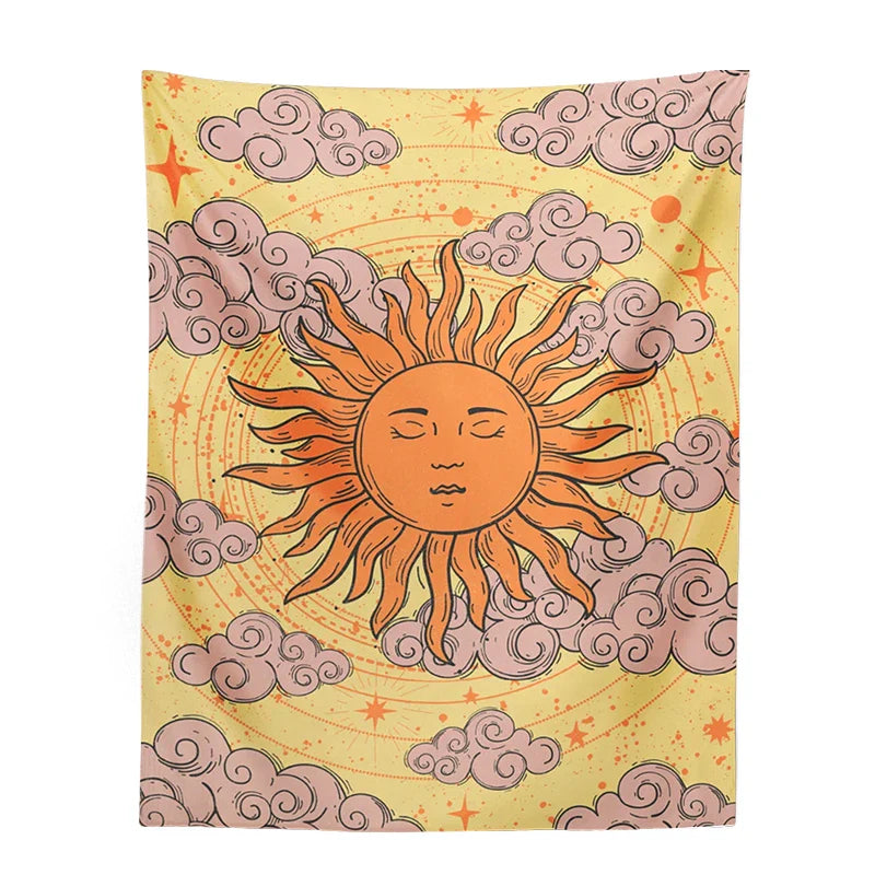 Celestial Sun Moon Tapestry: Vintage Witchy Goddess Print for Retro 70s Vibes by Afralia™